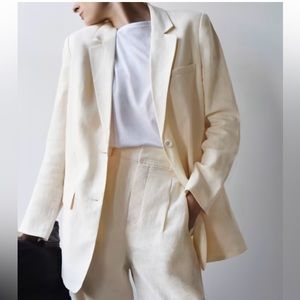 Everlane Women’s Cream Colored Linen Blazer & Trouser Set Size Small (2)